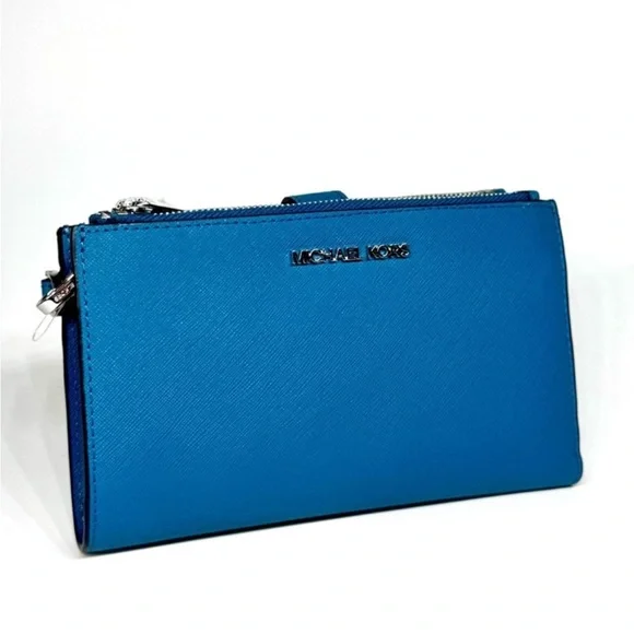 Michael Kors Large Jet Set Travel Logo Double Zip Wallet - Teal - Picture 4 of 7
